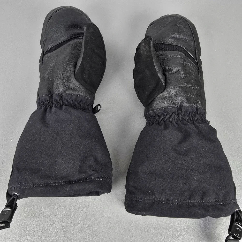 Marmot Primaloft Insulated Mittens Black Leather Palm Winter Snow Gloves Women S
